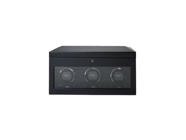 Uhrenbeweger „British Racing Triple Watch Winder“ mit Reise-Etui Leder Schwarz WOLF