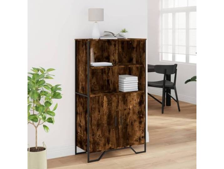 KTHLBRH Anrichte Eiche Rauch 79,5 x 35,5 x 137,5 cm Spanplatte 4 offene Fächer, 2 Fächer mit Türen, max. Belastung 80 kg, leicht zu reinigen