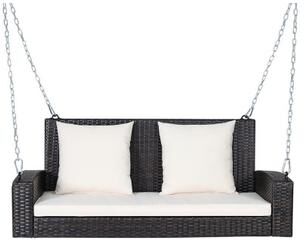 Costway 2-Person Patio Rattan Porch Swing with Cushions-White