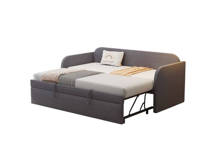 VLIVRA Lit Gigogne 1 à 2 Places Extensible Structure Métal et Tissu Rembourré 90×190 cm et 180×190 cm sans Matelas