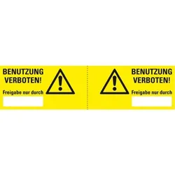 Aufkleber I Steckerkennzeichnung Benutzung verboten, gelb/schwarz, Folie, 120x30mm, 3/Bogen