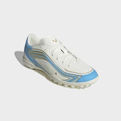 Fußballschuh ADIDAS PERFORMANCE "F50 MESSI CLUB, HYBRIDRASEN", Herren, Gr. 44, blau (ivory, semi blau burst, icey blau), Synthetik, Schuhe Fußballschuh, für synthetische Hartplätze