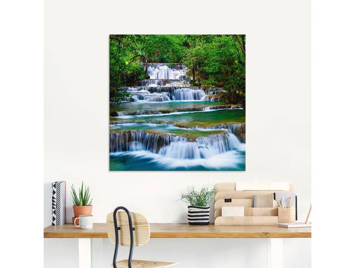 Glasbild ARTLAND Tiefen Wald Wasserfall , grün (farbe bild(er): grün), B:100cm H:50cm, Bilder, Glasbild, in verschiedenen Grössen