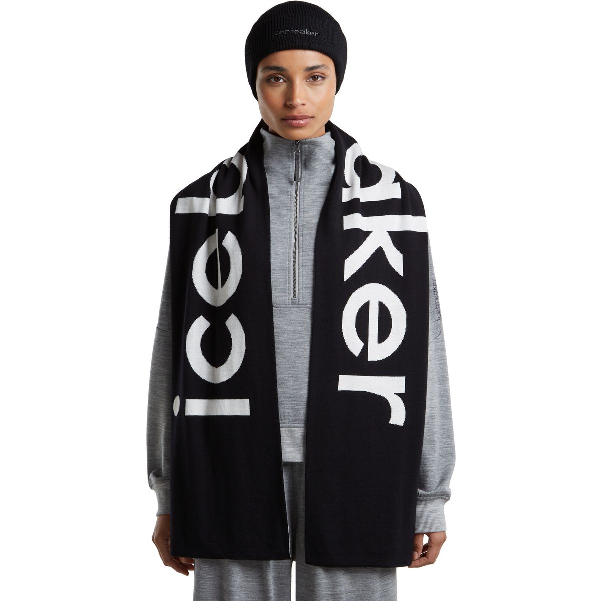 Icebreaker Unisex Mer Icebreaker Scarf black/ecru hthr (IB931) OS 0A57ITIB931-OS