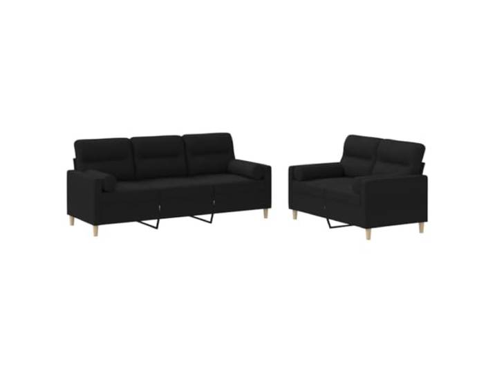 GHVBNMF 2-TLG Sofagarnitur mit Kissen 2er 3er Sofa Couch Set Schwarz Verschönern Sie Ihr Wohnzimmer mit diesem Polstermöbel Set inklusive Zylinderkissen für angenehmen Sitzkomfort im Alltag.