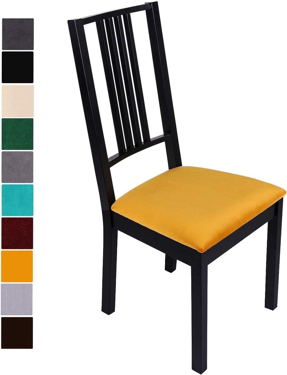 Set van 4 elastische velvet stoelhoesjes voor eetkamerstoelen - Geel