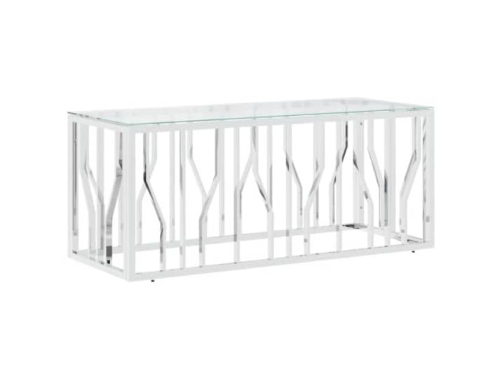 GHVBNMF Couchtisch 110x45x45 cm Glas & Edelstahl Beistelltisch Silber Modernes Design aus gehärtetem Glas und Edelstahl im Wohnzimmer als elegante Ablage für Snacks und Dekoration.