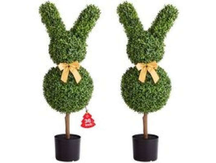 VEVOR Buis Topiaire Artificiel Extérieur Lapin, Lot de 2 Fausses Plantes 914 mm, Arbre Artificiel Aspect Réaliste pour Décoration Extérieur Intérieur, Porche, Terrasse, Jardin, Balcon, Arrière-cour
