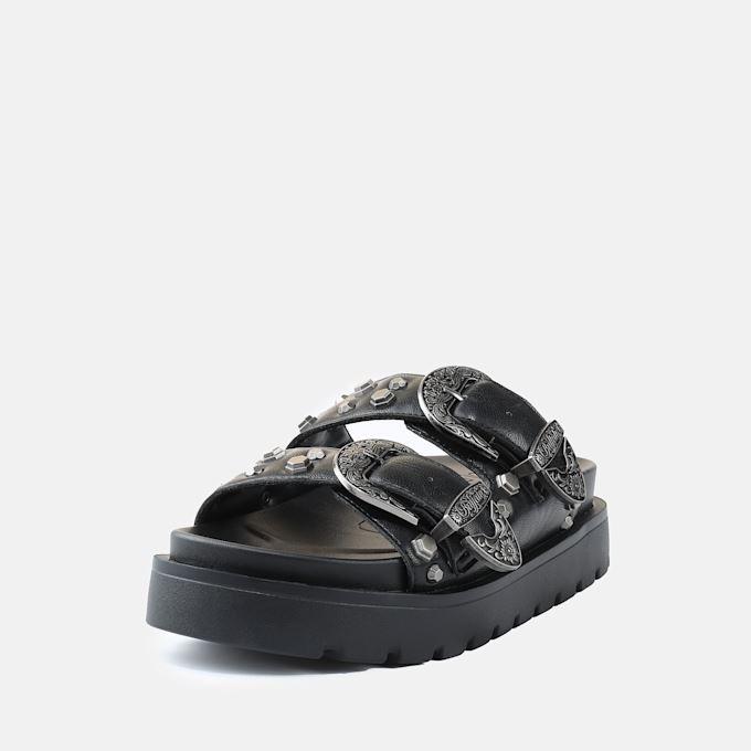 Buffalo Raya Ari West Leren Dames Zwarte Sandalen