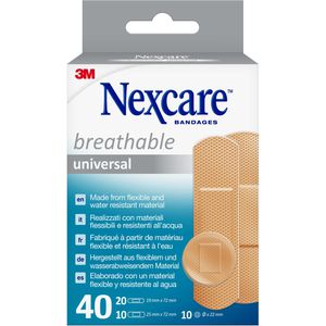 Nexcare Pflaster 3M Breathable Universal, 40 Stück, wasserfest, elastisch, atmungsaktiv, 3 Größen