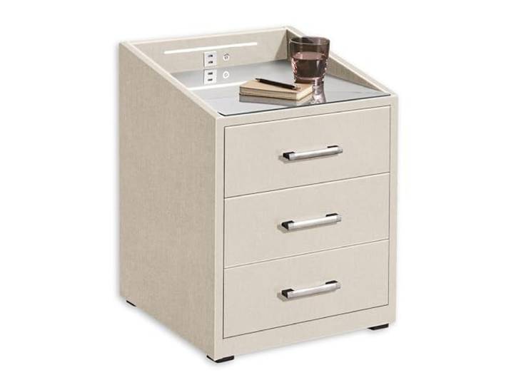 Stella Trading Moon Nachttisch Stoffbezug mit LED-Beleuchtung & USB-Anschlüsse 3 Schubladen 47x61x46 cm