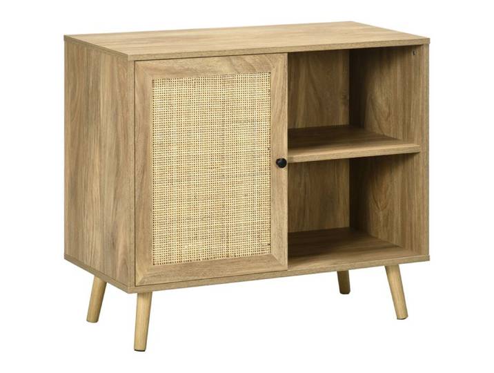 YWJ Buffet meuble de cuisine auxiliaire avec porte en rotin et 2 étagères de rangement pour salon 80 x 39 x 70 cm naturel