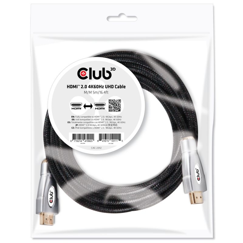 Club3D Club 3D HDMI 2.0 Kabel 5m 4K60Hz UHD St./St. schwarz CAC-2312