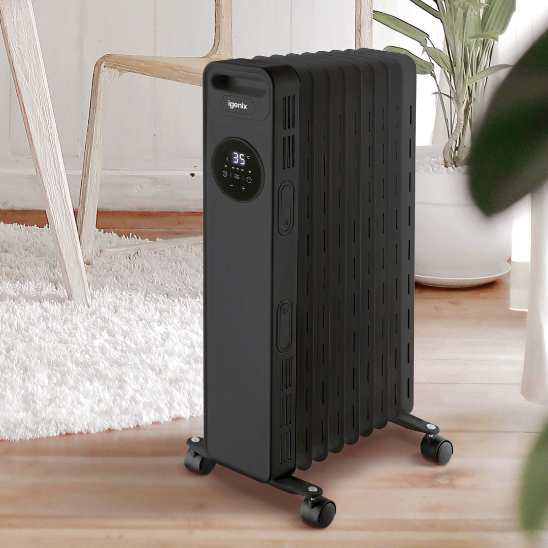 Igenix 2000W Digital Oil filled Radiator White Black 63.5cm H X 24cm W X 39cm D