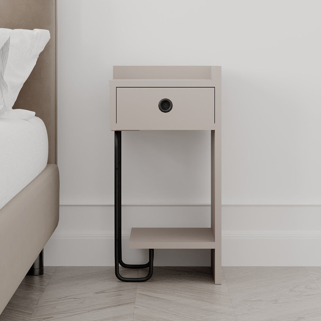 Trent Austin Design Jan Versatile Modern Bedside Table with Drawer and Open Shelf Light Mocha 60cm H X 31.5cm W X 29.5cm D