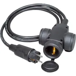 Kopp 145201041 Gummi-Verlängerung, Schutzkontakt-Gummi-Stecker und 3-fach Gummi-Kupplung mit 1, 5m Gummi-Leitung, Farbe: schwarz