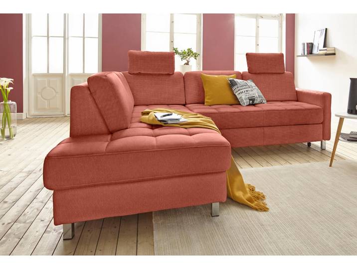 Ecksofa, Orange, 233x196 cm, Luxus-Microfaser, Mit Bettfunktion, Modern, SIT & MORE