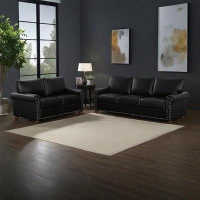 ZWYO HOSIMU 2-Pieces Mid-Century Modern Faux Leather Sofa Set with Storage, 3+2 Seater