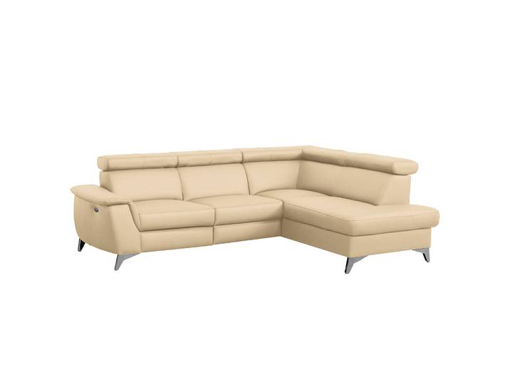 Ecksofa Lobos Beige/Warmes Beige Korpus: Kunstleder Sitzfläche: Echtleder 256 x 81 x 200cm Ottomane davorstehend rechts Keine Funktion Modern