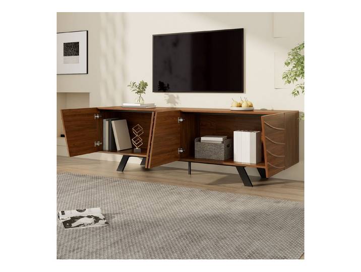 HAUSS SPOLE Lowboard mit Wellenfront,TV-Schrank Fernsehschrank mit Eisenbeinen,Walnuss