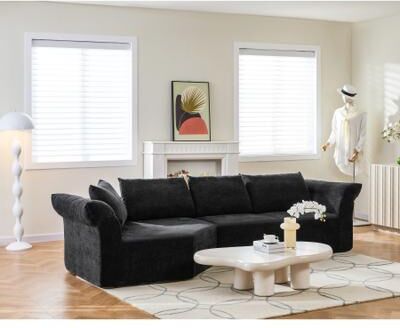 Loedds Left Arm L-Shaped Modular Sectional Sofa with Deep Seats Wide Arms and Throw Pillows
