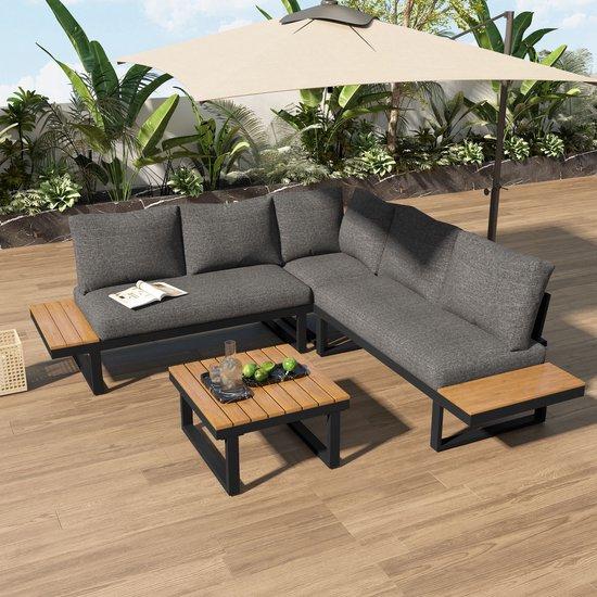 Gartenbankset Stahl Teak Verstellbar Salontisch