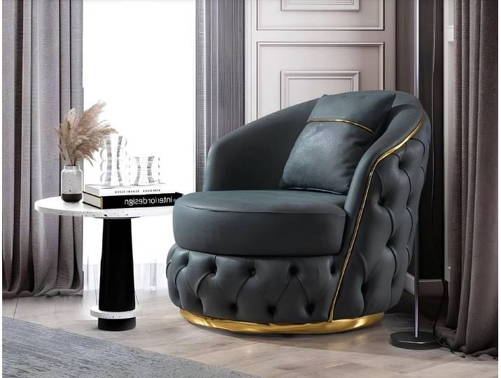 JVmoebel Loungesessel Grauer Chesterfield Thron-Sessel im Barockstil aus Kunstleder (Packung, 1-St., Thron-Sessel im Barockstil – Graues Chesterfield für das Wohnzimmer), Made in Europa