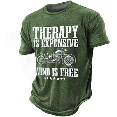 Männer Kurzarm Grafik T-Shirt Therapie ist teuer der Wind ist kostenlos Motorradfahrer Zitat Tee