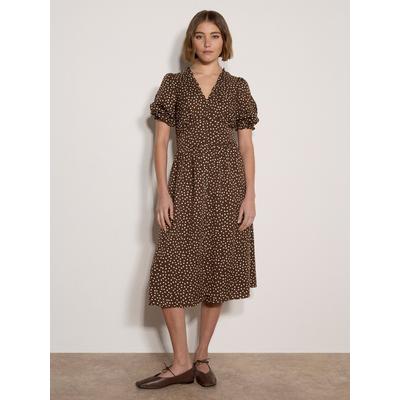 Midikleid APRICOT "Polka-Dot Rüschenkleid", Damen, Gr. L (40), N-Gr, braun, gewebt, Obermaterial: 100% Lyocell CLY., gepunktet, Modisch, V-Ausschnitt, Ärmelbündchen, Kleider Midikleid, Gemustert
