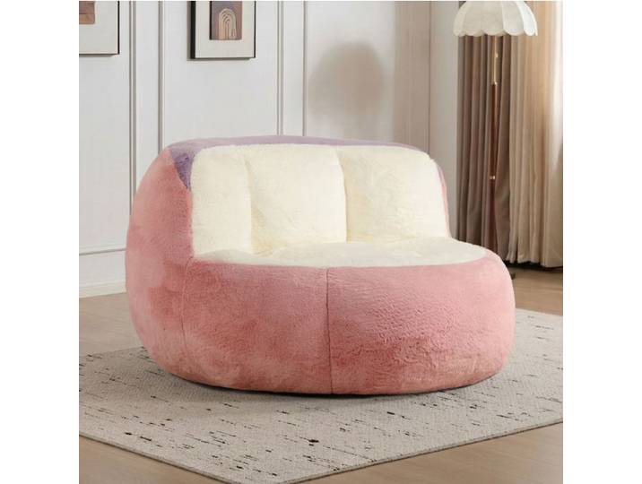 Canapé pouf multicolore 110 x 100 x 77 cm compressé faux fur rembourrage flocons de mousse sans montage