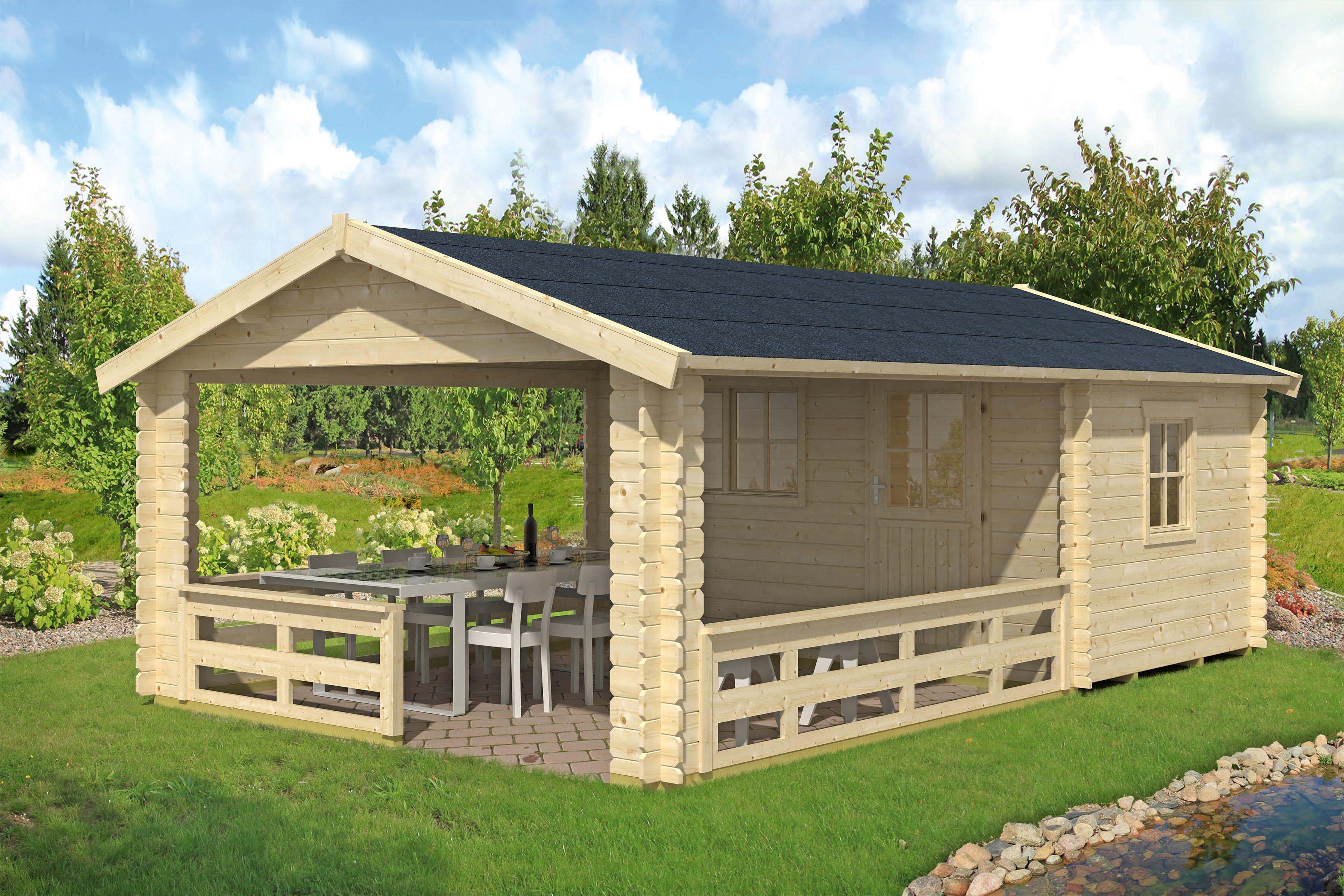 Alpholz Gartenhaus Alicante 1 380x513 aus Holz Holzhaus Wandstärke: 28 mm Inklusive: Fußboden,Terrasse Blockbohlenhaus