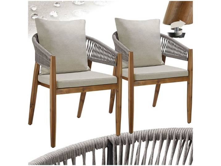 Chaise de jardin - TECTAKE - Lot de 2 MANACOR élégante et robuste bois d'acacia massif résistantes aux intempéries - Grège