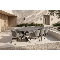 HARTMAN Xanadu Garten-Essgruppe, schwarz/grau/weiß, Aluminium/Glas-Keramik/Kunststoff, Ausziehtisch 220/280 x 100 cm, inkl. 8 Sessel