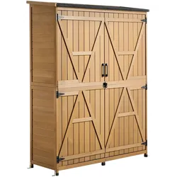 VEVOR Gartenschrank Holz, Geräteschrank mit Abschließbaren Türen & Schrägdach, Gerätehaus inkl. Regalböden & Boden, Geräteschuppen, Werkzeugschrank für Terrasse, Garten, Rasen, 121x43x162,5 cm
