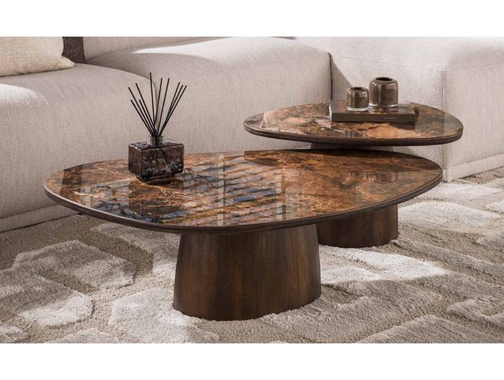 Couchtisch Set Violay , 2-teilig , dreieckig , Keramik , dark emperador