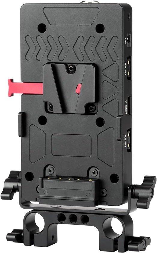 V-Mount-Batteriehalterung mit 15-mm-Stange - Aluminium - mit mehreren Ausgangsanschlüssen - ideal für die Videoproduktion