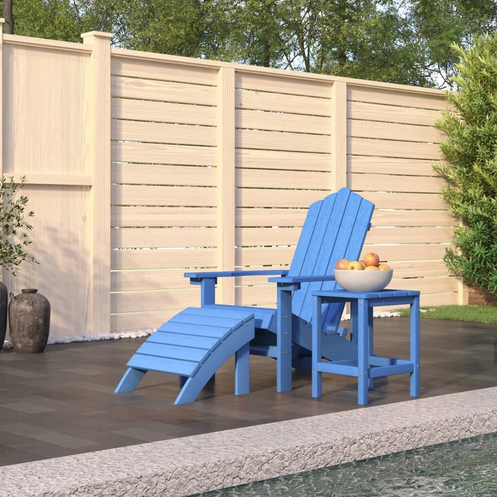 The Living Store Adirondack-Gartenstuhl mit Hocker & Tisch HDPE Aquamarin