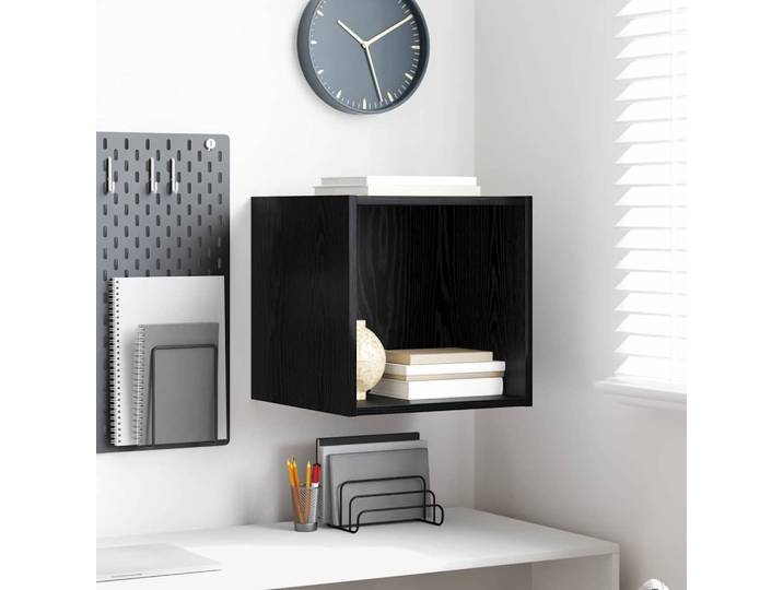 vidaXL Wandschrank Wandhalterung Schwarz Eichen-Optik 37 x 37 x 37 cm