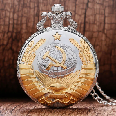 ModernMart Vintage Soviet Hammer Sickle Pocket Watch Bronze Pendant Gift silver