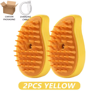 Inspire Picks SteamGlow 3 in 1 Electric Pet Grooming Brush With Spray & Massage yellow 2pcs