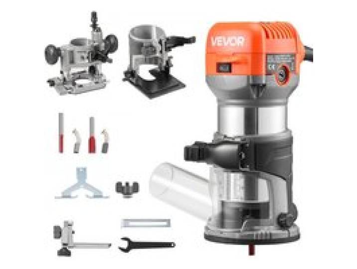 VEVOR Affleureuse 710 W Défonceuse Compacte 6 Vitesses pour Travail Bois, Finition, avec Démarrage Progressif, Base Fixe, Inclinable, Plongeante, Capot d'Aspiration Poussière, Guide Parallèle, Filaire