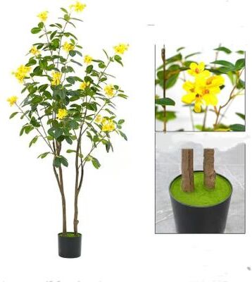 YUN 5ft Artificial Jasmine Tree, Faux Flower Plant with Blooming Flowers and Green Leaves for Home Office - 150cm