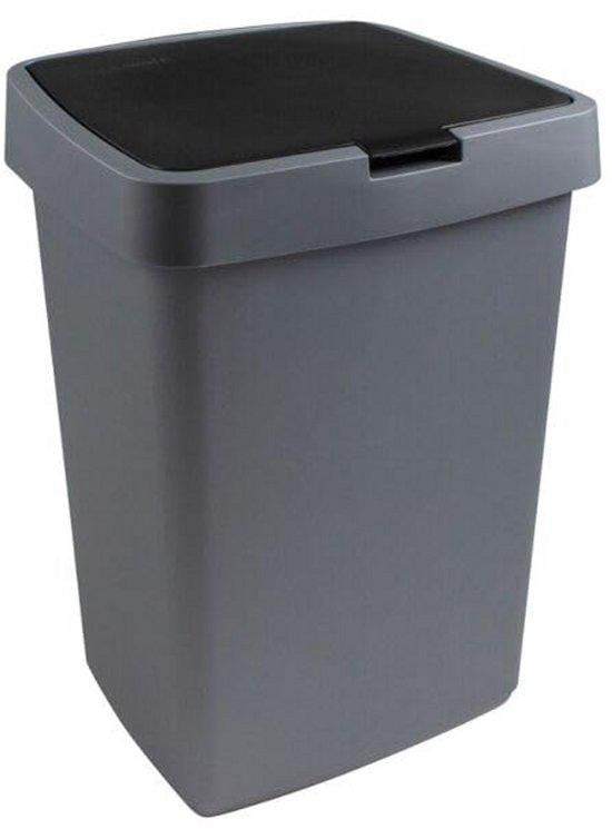 Wandmontage afvalbak met flipdeksel 25 liter - Zwart/Grijs