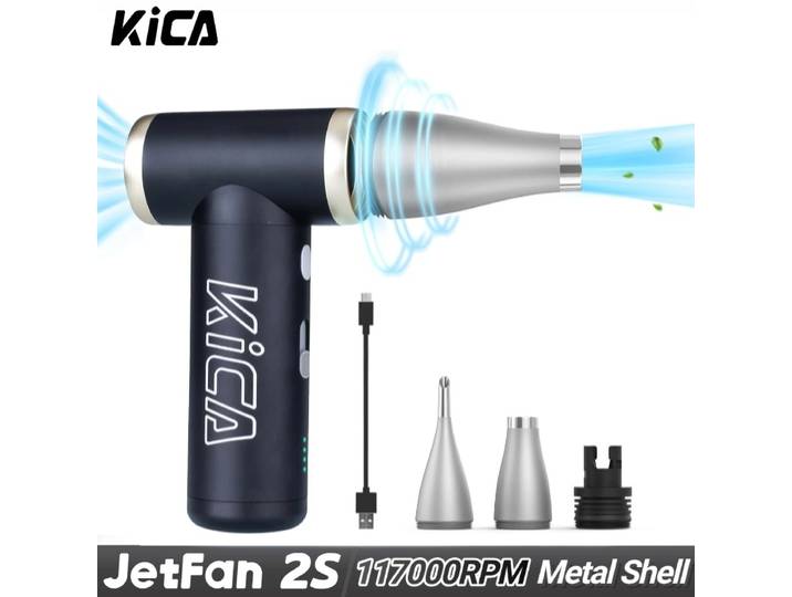 KiCA JetFan 2S Souffleur d'air portable 117000RPM, mini ventilateur rechargeable, coque métallique, mode extrême, outil pour camping, randonnée, barbecue, extérieur