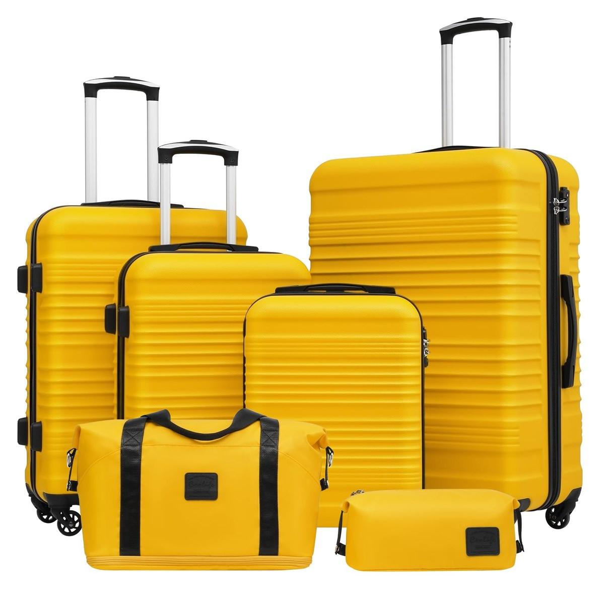 Reisekoffer Trolley Handgepäck Hartschalenkoffer - 16 Zoll - ABS - Gelb und Schwarz - 6-teilig