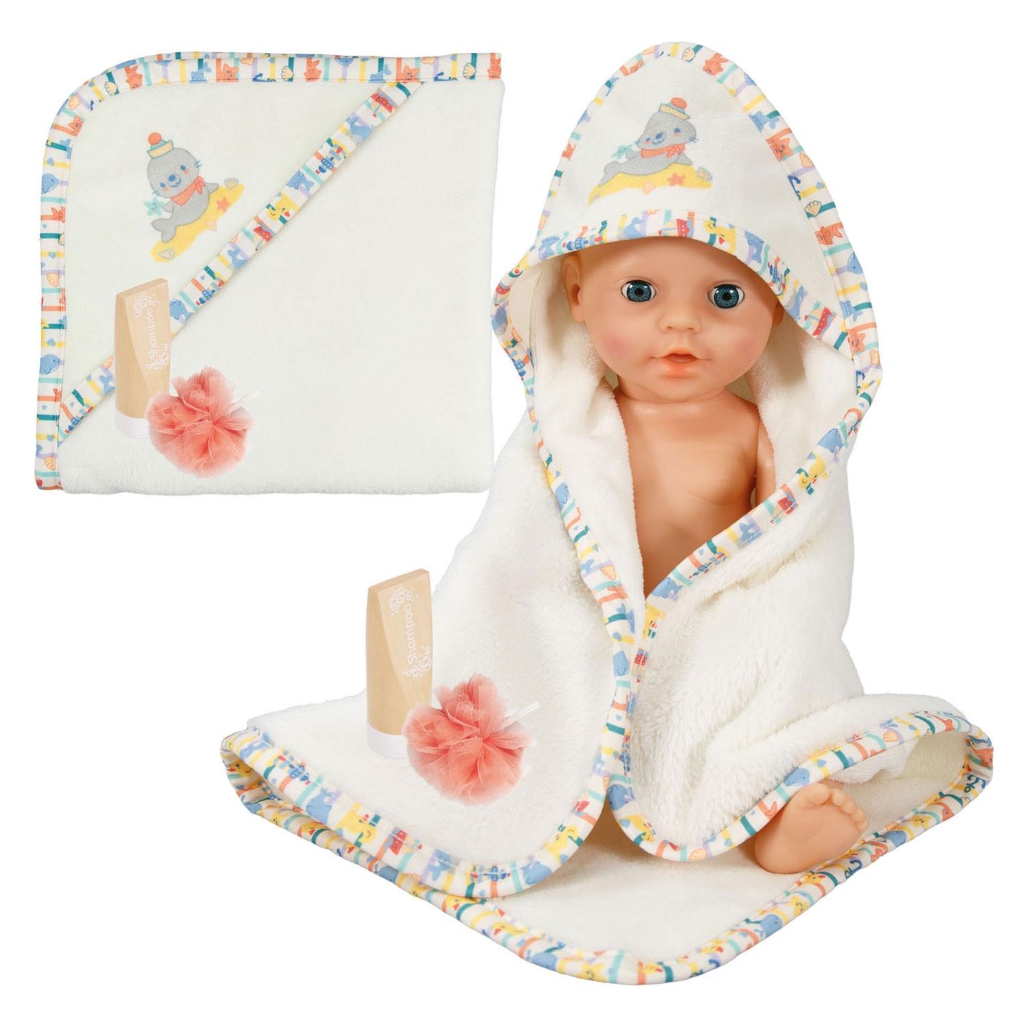 Heless Puppen-Bade-Set "Ahoi" mit Kaputzenbadetuch aus Flauschmaterial mit Holz-Shampoo und Wellness-Sc (67925284)