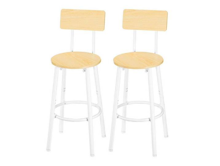 LuxusKollektion Barhocker Barhocker 2er Set Rückenlehne Fußstütze Barstuhl Küche Weiß Naturholz