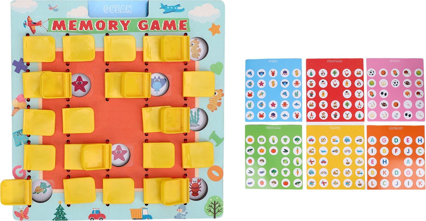 Gistuch Flip To Win Geheugenspel met houten bord en diverse afbeeldingen