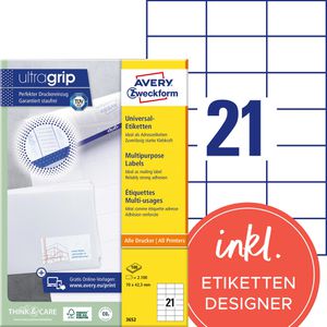 Zweckform 3652 Avery Etiketten 70 x 42.3mm weiß, 2100 Stück