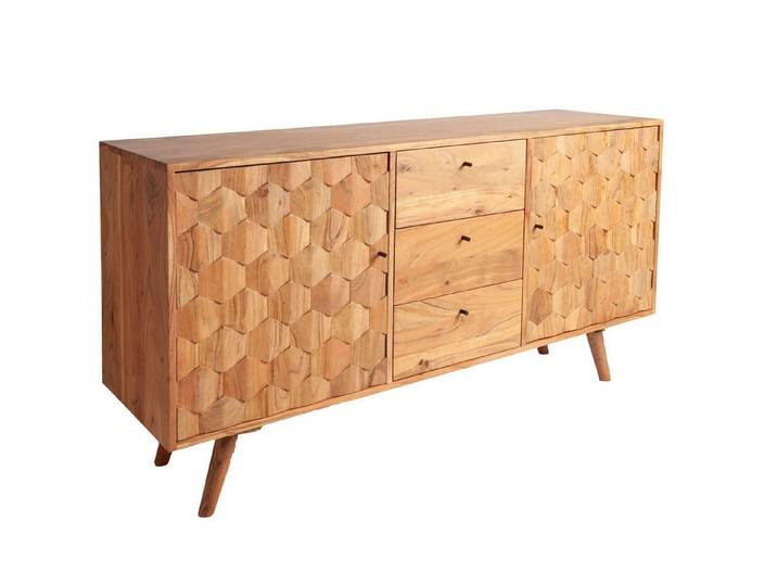 Licht-Erlebnisse Kommode JAKARTA, mit Schubladen Türen 145 x 75 cm 3D-Fronten Retro Holz Akazie